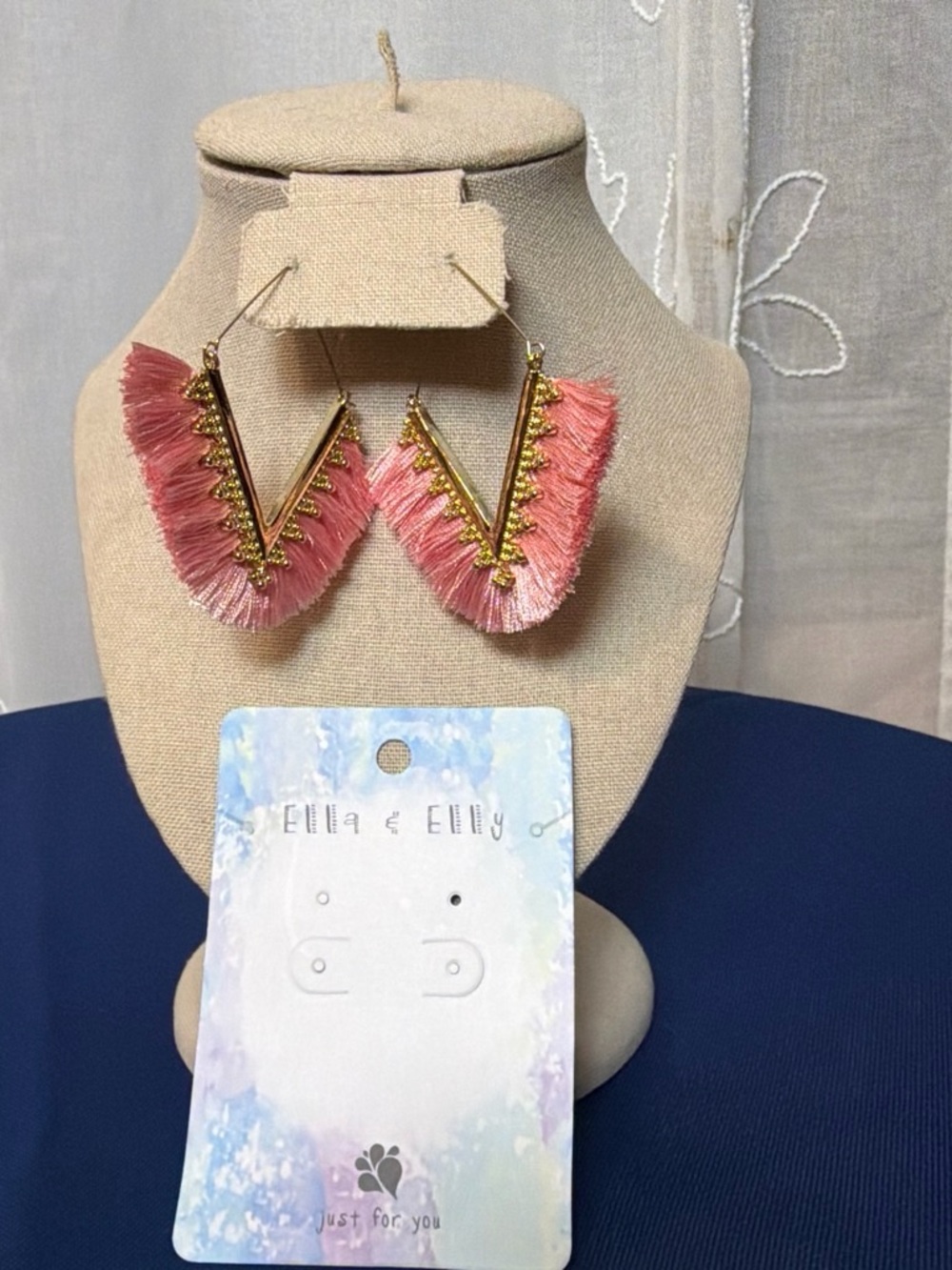 Pink Fringe V-Shaped Drop Earrings